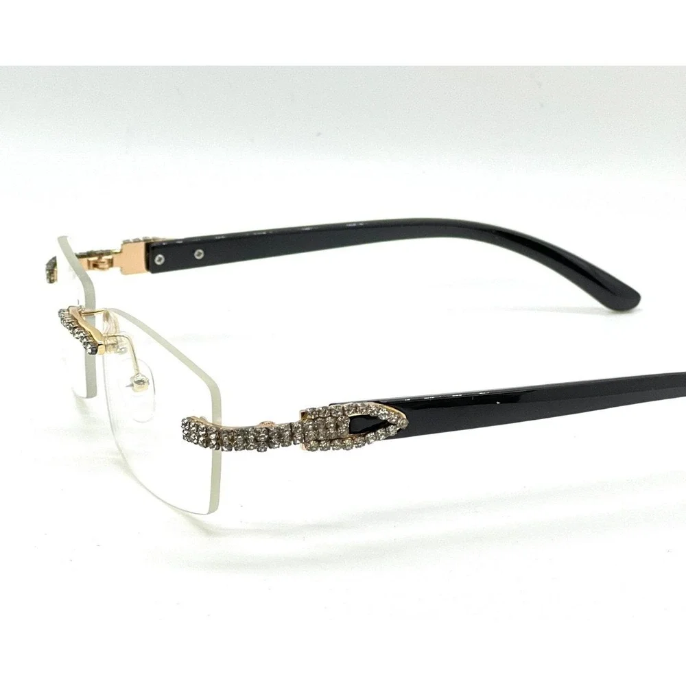 Rhinestone Rimless Sunglasses Men's Fashion Eyewear Hip Hop ShadesClear Lens New